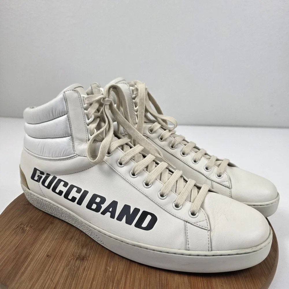 Gucci Band Shoes Mens Size 14 White Leather High Top Casual Sneakers Italy